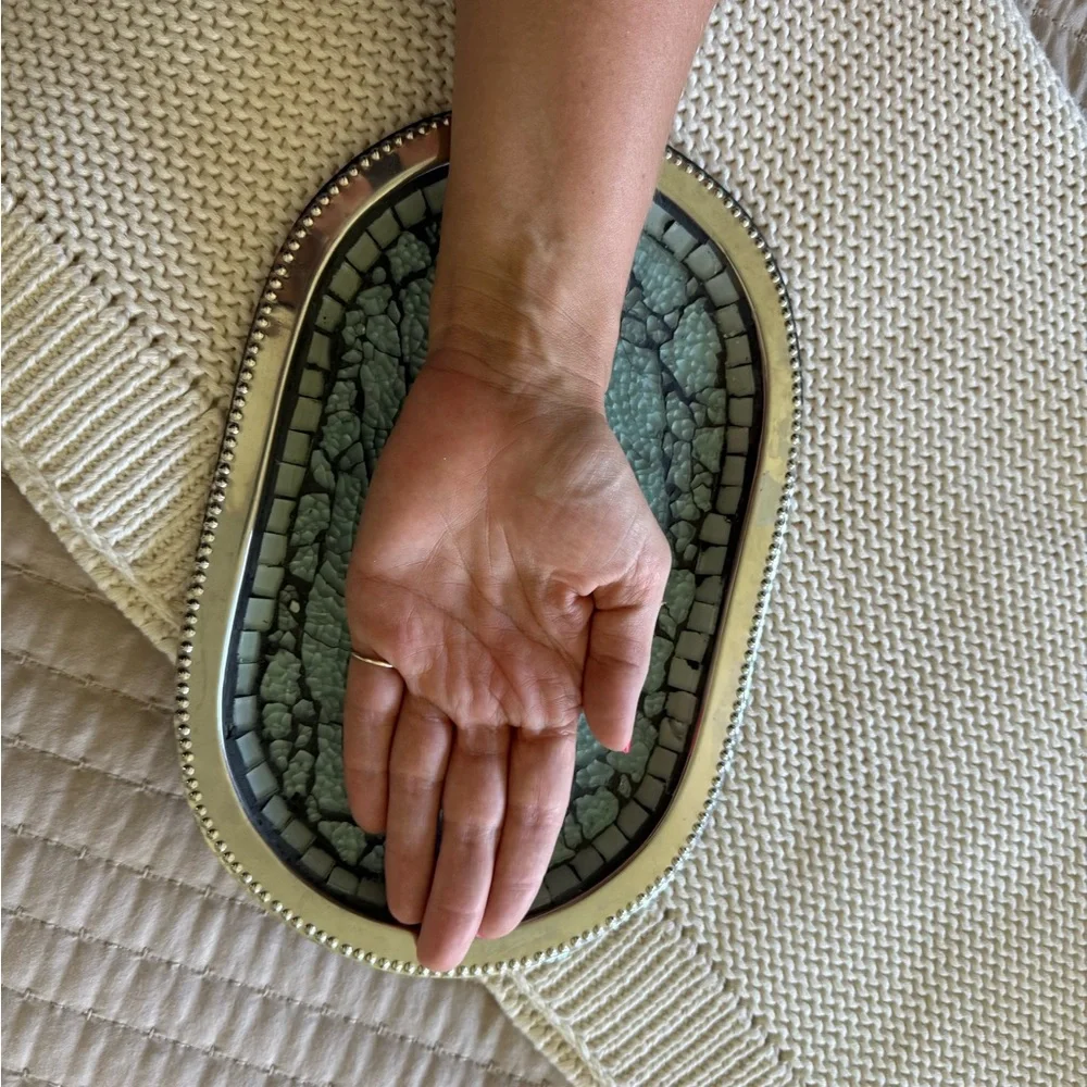 Elegant Silver and Green Mosaic Tray